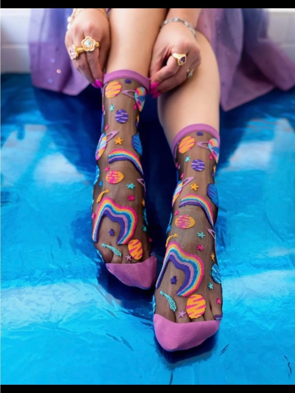 Sheer Pop Art Planet Ankle Socks - Black Sheer. No offers.